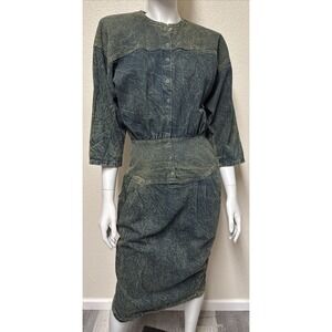 Vtg Denim Dress SM Western Cowgirl Boho Grunge Acid Wash 80s Rocker Statement‎